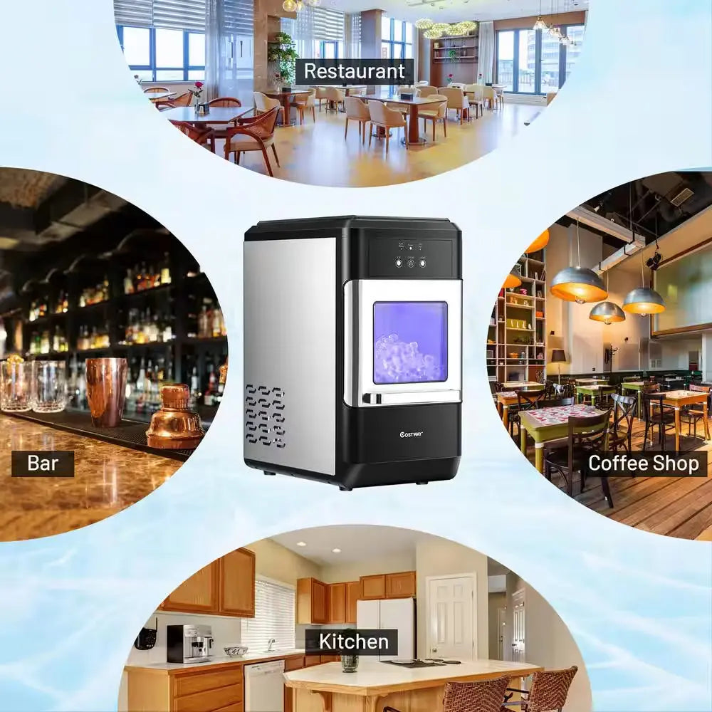 10 In. 44 Lb. Nugget Portable Ice Maker in Silver and Black Countertop with Ice Scoop and Self-Cleaning | Fridge.com