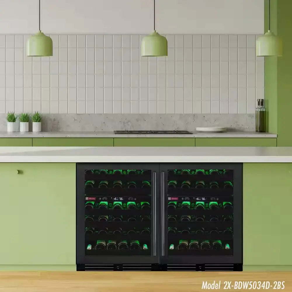 100-Bottle 34 In. Tall Dual Zone Side-By-Side Wine Cellar Cooling Unit in Black Stainless Steel | Fridge.com