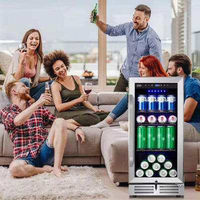 15 In. 127 (12 Oz.) Can Freestanding Beverage Cooler Fridge with Adjustable Shelves in Stainless Steel | Fridge.com