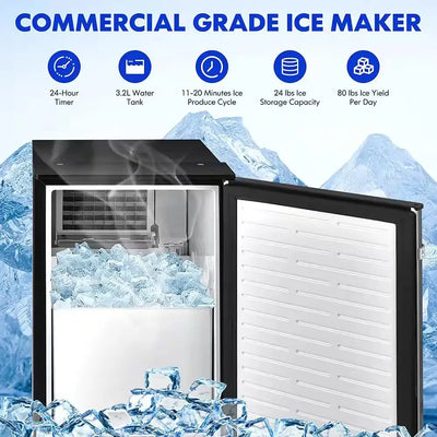 15 In. 80 Lb. Stainless Steel Built-In Ice Maker 24 Hour Timer Cold Insulation in Silver | Fridge.com
