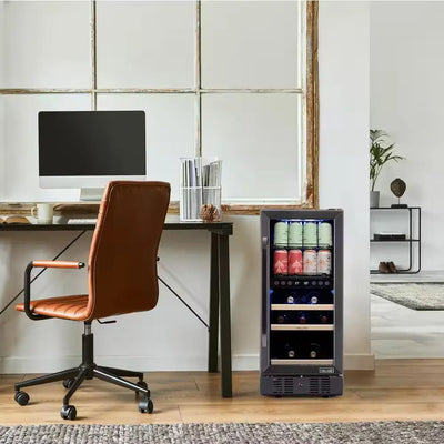 15 In. Dual Zone 13 Wine Bottles 48 Cans Beverage and Wine Cooler Refrigerator Fridge in Black Stainless Steel | Fridge.com