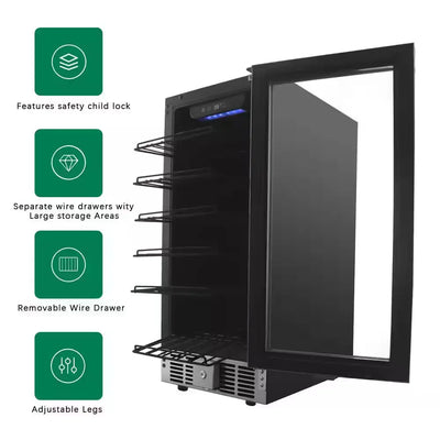 15 In. Wine Cellar Refrigerator 30 Bottle Wine Cooler Lock Beverage Wine Center for Built-In and Free Standing | Fridge.com