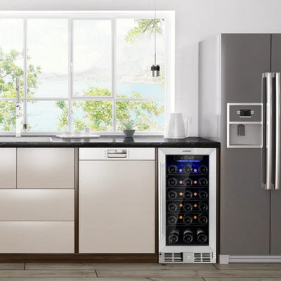 15 Inch 30-Bottle Stainless Steel Wine Cooler with Temperature Memory | Fridge.com