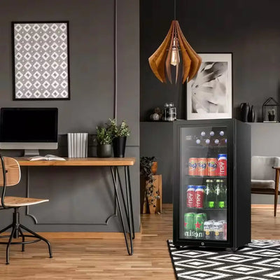 15.75 In. Single Zone Beverage and Wine Cooler in Black with Double Glass Door and Adjustable Shelving | Fridge.com