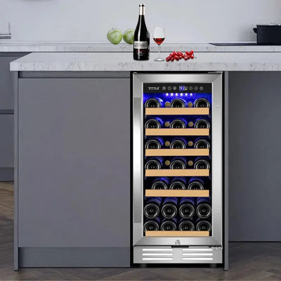 15" Wine Premium Refrigerator 30 Bottle Built-In Wine Cooler with Two Handle & Reversible Hinge | Fridge.com