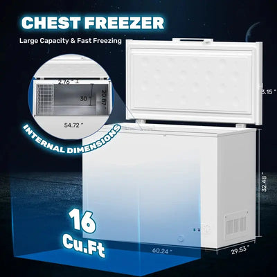 16 Cubic Feet Garage Ready Chest Freezer with Adjustable Temperature Controls | Fridge.com