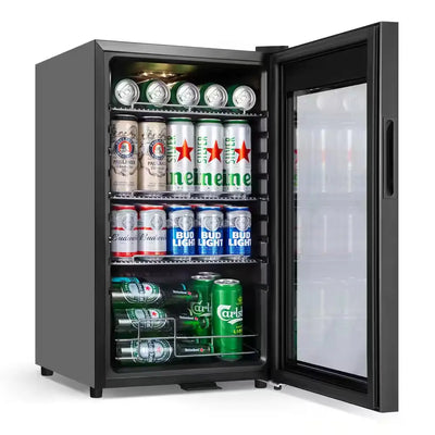 17 In. 101 (12 Oz.) Cans Freestanding Frost-Free Beverage Cooler Refrigerator Fridge with Door Lock, Black | Fridge.com