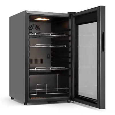 17 In. Single Zone Freestanding 101-Cans Black Stainless Steel Beverage Cooler with Adjustable Removable Shelves | Fridge.com