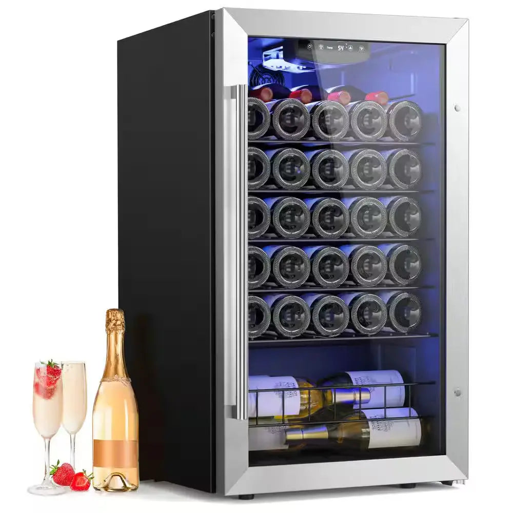 18.8 In. W 32-Bottle Freestanding Compressor Wine Cooler Refrigerator Fridge Cellar Cooling Unit in Stainless Steel | Fridge.com