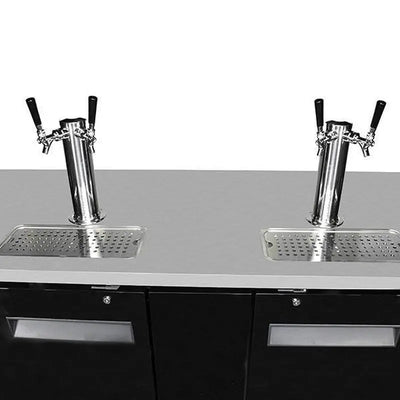 Three 1/2 Barrel Beer Keg Dispenser Refrigerator Cooler with 2 Double Tap Towers | Fridge.com
