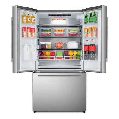 22.4 Cu. Ft. 3-Door French Door Refrigerator with Water Dispenser and Ice Maker in Stainless Steel, Counter Depth | Fridge.com
