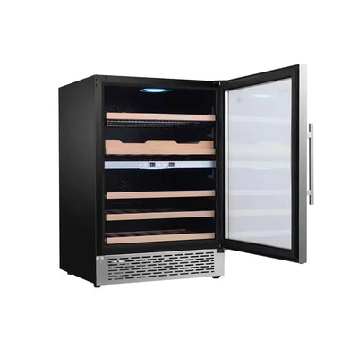 23.4 In. Luxury Hybrid Dual Temperature Zone Gourmet Center Beverage Cooler 43-Bottle+ Cans+ Fine Foods 110V, Stainless | Fridge.com