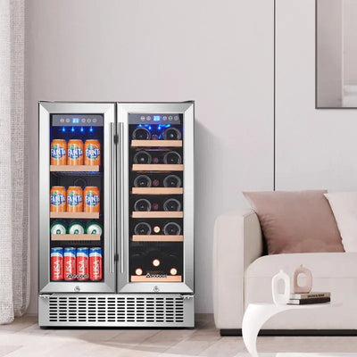 23.4'''' 19 Bottle 57 Cans (12 Oz.) Dual Zone Freestanding Beverage Refrigerator with Wine Storage | Fridge.com