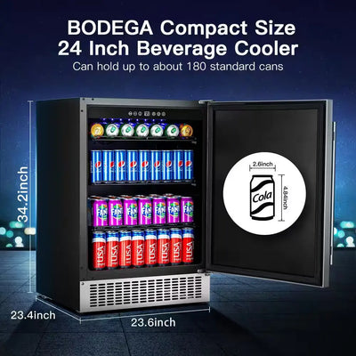 24 In. 150-Cans(24 Oz.) Single Zone Beverage Cooler Beer Refrigerator Built-In or Freestanding Fridge in Stainless Steel | Fridge.com