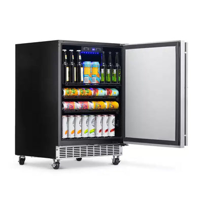 24 In. 160 Can Built-In Outdoor Cooler Fridge with Auto-Closing Door and Easy Glide Casters Weatherproof Stainless Steel | Fridge.com