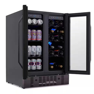 24 In. 18 Wine Bottles 60 Cans Built-In Dual Zone Beverage & Wine Cooler in Black Stainless Steel with French Doors | Fridge.com