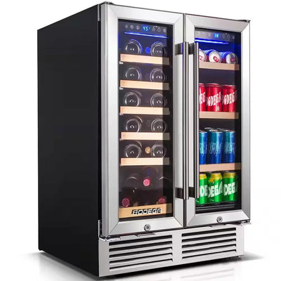 24 In. Dual Zone 19-Wine Bottles and 57-Cans Beverage & Wine Cooler with Smart APP Control in Stainless Steel | Fridge.com