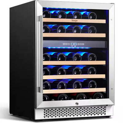 24 In. Dual Zone 46-Bottles Built-In Wine Cooler Refrigerator with Safety Lock and 5 Removable Shelves Frost Free | Fridge.com