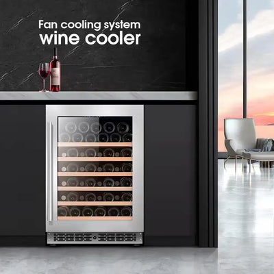 24 In. Single Zone Beverage and Wine Cooler in Black, 53 Bottle Capacity Undercounter Wine Fridge | Fridge.com