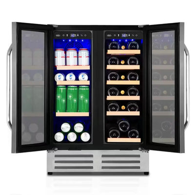 24 In.Dual Zone 18-Wine Bottles and 88-Can Built-In and Freestanding with French Door Beverage Cooler in Stainless Steel | Fridge.com