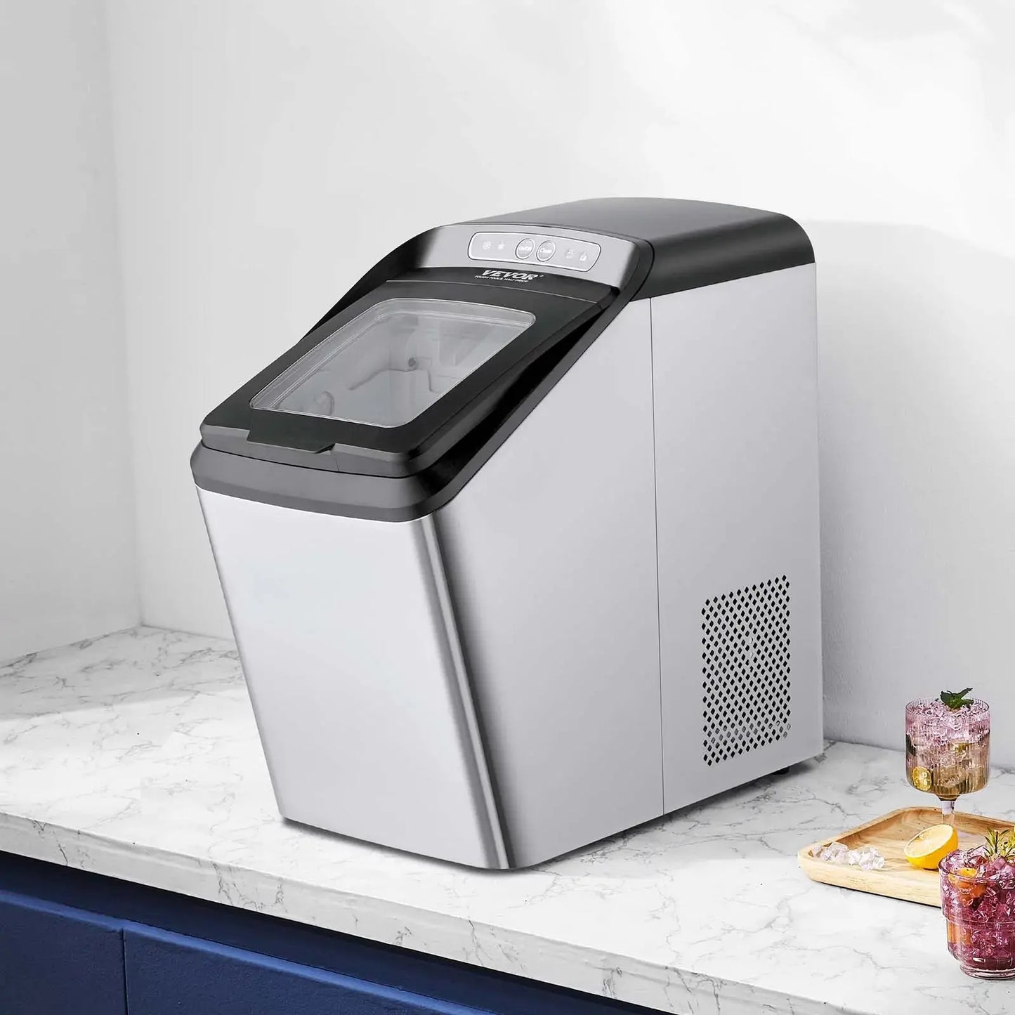 BENTISM Portable Countertop Ice Maker 37lbs/24H,Manual & Auto Refill Nugget Ice Maker Self-Cleaning with UV Function,Ice Maker with Scoop and 4.8lbs Storage Basket | Fridge.com