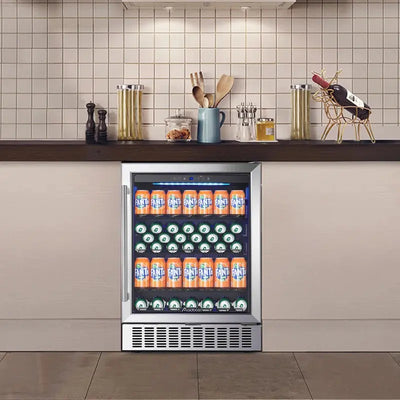 24" Beverage Cooler - Versatile Freestanding or Built-In Beverage Cabinet, Stores 164 Regular Beverage Cans, Advanced Cooling System, Energy-Efficient, Perfect for Drink and Wine | Fridge.com