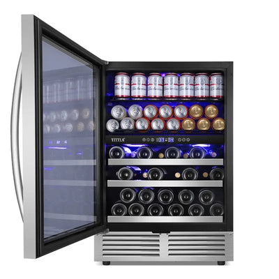 24" Wine & Beverage Refrigerator 27 Bottle & 94 Can Upper and Lower Zone Reversible Door Wine Cooler | Fridge.com
