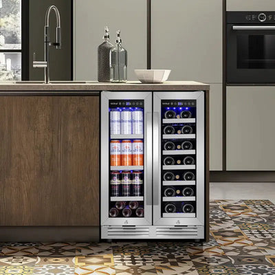 24" Wine and Beverage Refrigerator Dual Zone 20 Bottle&60 Can Built-In Wine Cooler with Four Handle | Fridge.com