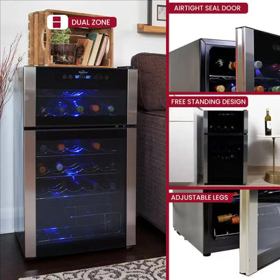 29 Bottle Dual Zone Wine Cooler, Black, 3 Cu. Ft.. (86L) Freestanding Wine Fridge | Fridge.com