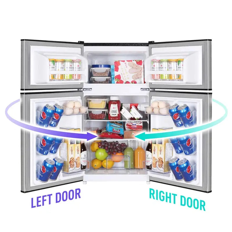3.0 Cu.Ft Compact Refrigerator with Freezer, 2 Door Mini Fridge with 2 Rolling Wheels 37Db Quiet, Led Lights, 7- Settings Mechanical Thermostat, Reversible Doors and Removable Shelf, E-Star Rated Small Refrigerator for Office, Dorm, Bedroom or Garage | Fridge.com