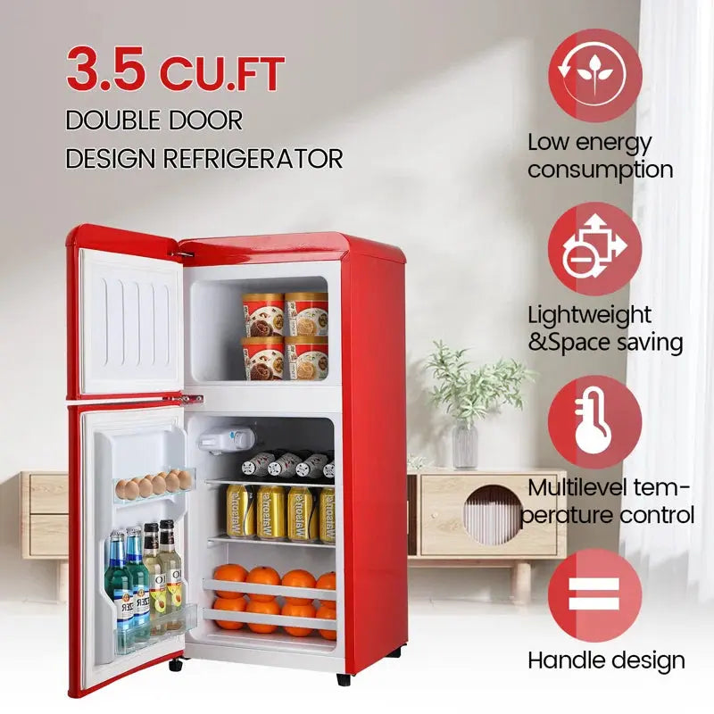 3.5 Cu. Ft. Retro Freestanding Mini Fridge with Freezer, 2-Door Compact Refrigerator with Top Freezer | Fridge.com
