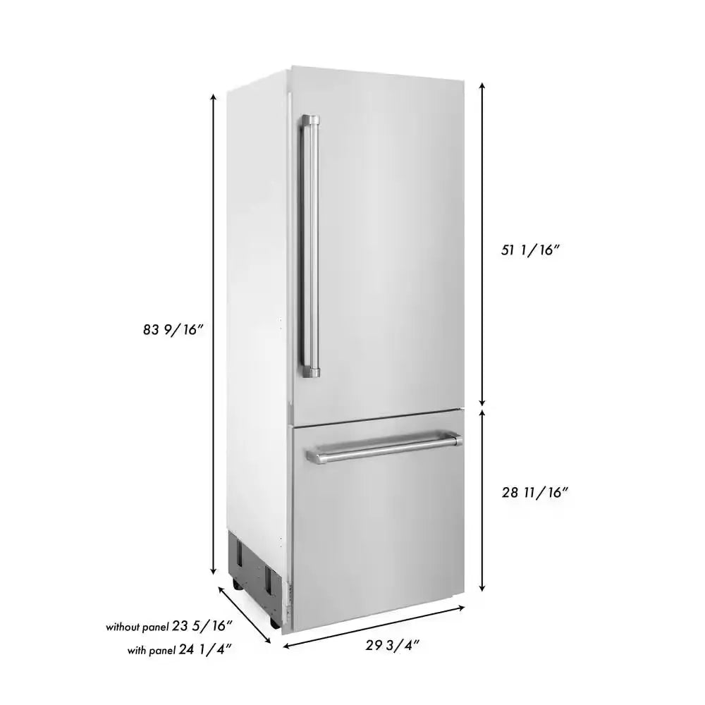 30 In. 2-Door Panel Ready Bottom Freezer Refrigerator with Internal Water Dispenser in Stainless Steel | Fridge.com