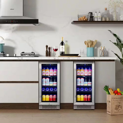 30 In. Double Zone 160 Cans Beverage Cooler in Black Side-By-Side Refrigerators Built-In Frost Free with Safety Lock | Fridge.com