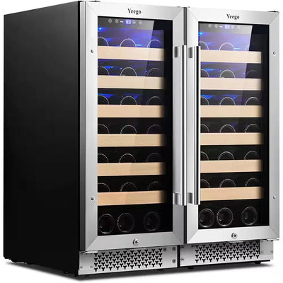 30 In. Dual Zone Cellar Cooling Unit 66-Bottles Built- in Wine Cooler Side-By-Side Refrigerators Mini Fridge in Black | Fridge.com