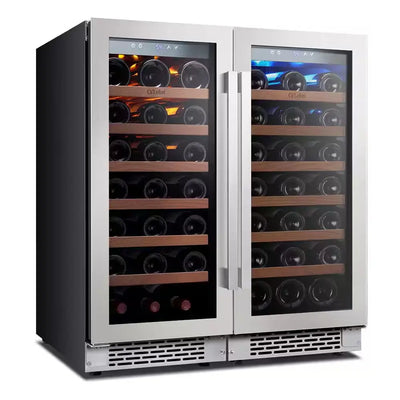 30 In. Dual Zone Cellar Cooling Unit 66-Bottles Wine Cooler Built- in Side-By-Side Refrigerators Frost-Free in Black | Fridge.com
