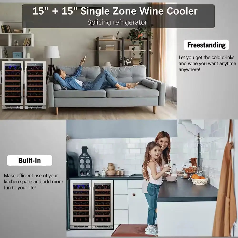 30 In. Dual Zone Cellar Cooling Unit 66-Bottles Wine Cooler Built- in Side-By-Side Refrigerators Frost-Free in Black | Fridge.com