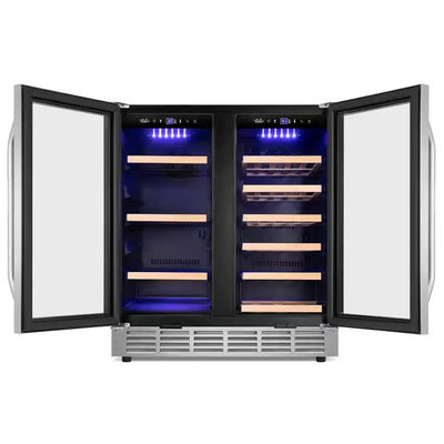 30 In.Dual Zone 33-Wine Bottles and 80-Can Built-In and Freestanding with French Door Beverage Cooler in Stainless Steel | Fridge.com
