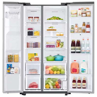 36 In. 21.5 Cu. Ft. Smart Side by Side Refrigerator with Family Hub in Stainless Steel, Counter Depth | Fridge.com
