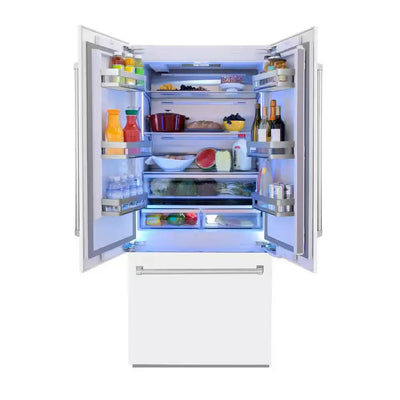 36 In. 3-Door French Door Refrigerator with Internal Ice & Water Dispenser with White Matte Panels | Fridge.com