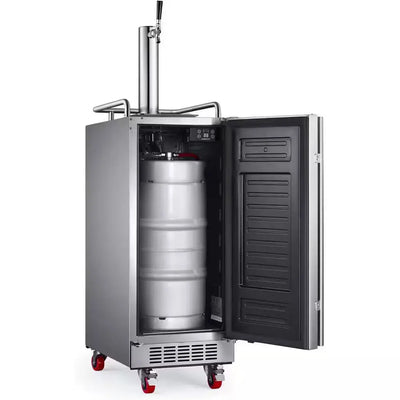 Single Tap 15 In. Outdoor 1/4 Barrel Beer Keg Dispenser with Air Cooled Beer Tower in Stainless Steel | Fridge.com