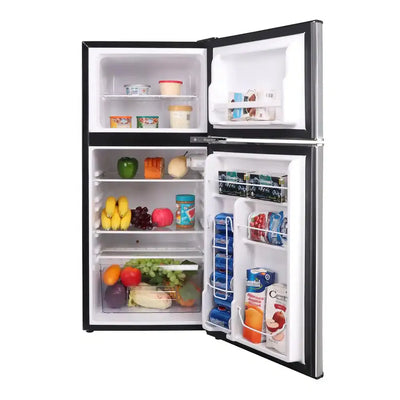 4.5 Cu. Ft. 2 Door Mini Fridge in Chrome Trim and Platinum Design with Freezer and Manual Defrost | Fridge.com