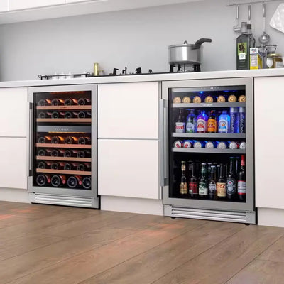 48 In. Triple Zone 46-Wine Bottles and 220-Cans Beverage and Wine Cooler Side-By-Side Refrigerator Frost Free in Black | Fridge.com