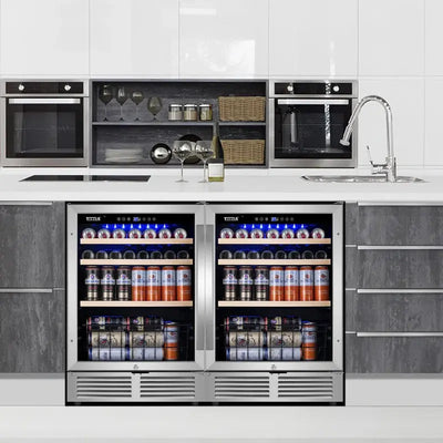 48" Beverage Refrigerator 300 Can Dual Zone Built-In Split Beer Cooler with Four Handles | Fridge.com