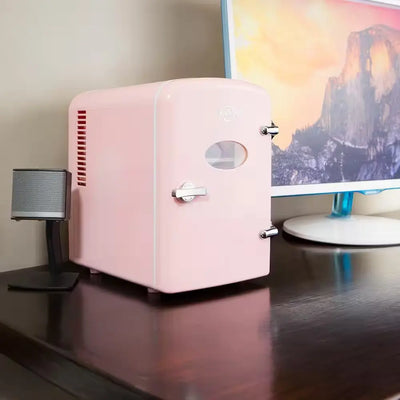 4L Retro Portable Mini Fridge With12V DC and 110V AC Cords, 6 Can Personal Cooler, Pink | Fridge.com