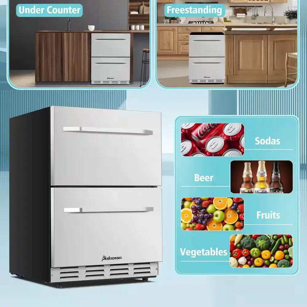 5.1 Cu.Ft 24 In. Built-In Undercounter Double Drawer Refrigerator in Stainless Steel | Fridge.com