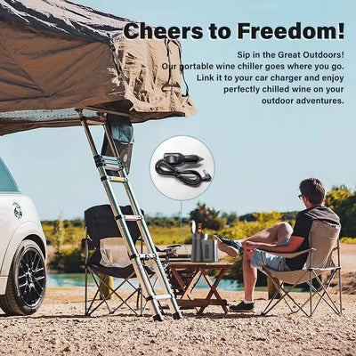 5.9 In. Portable Single Bottle Cellar Cooling Unit Wine Beverage Cooler in Stainless Steel + Car Charger Adapter | Fridge.com