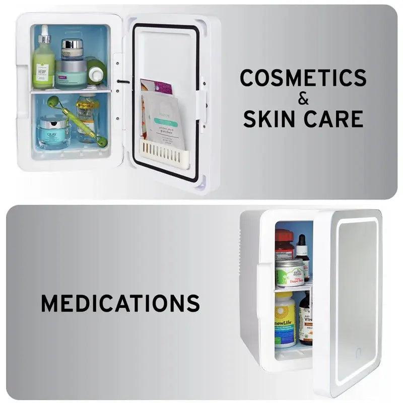 6.2 Qt. Cosmetics Mini Fridge with Makeup Mirror and LED Ring Light, 6 Can Mini Cooler | Fridge.com