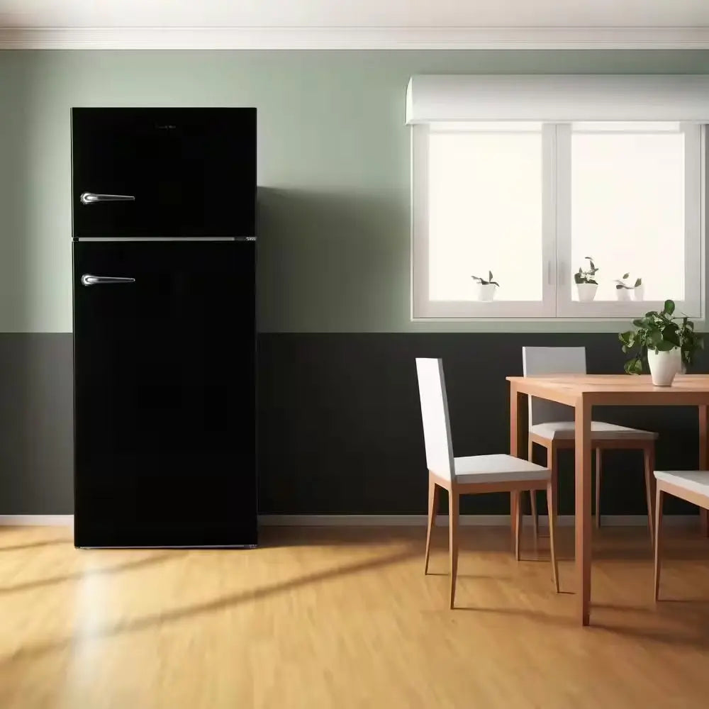 30 In. RETRO Refrigerator 18 CF Top Mount W/Automatic ICE MAKER 110V Handle in Black | Fridge.com