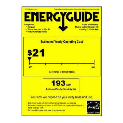 Avanti Model 2.2 Cu Ft Mini All-Refrigerator AR2416B, Black | Fridge.com