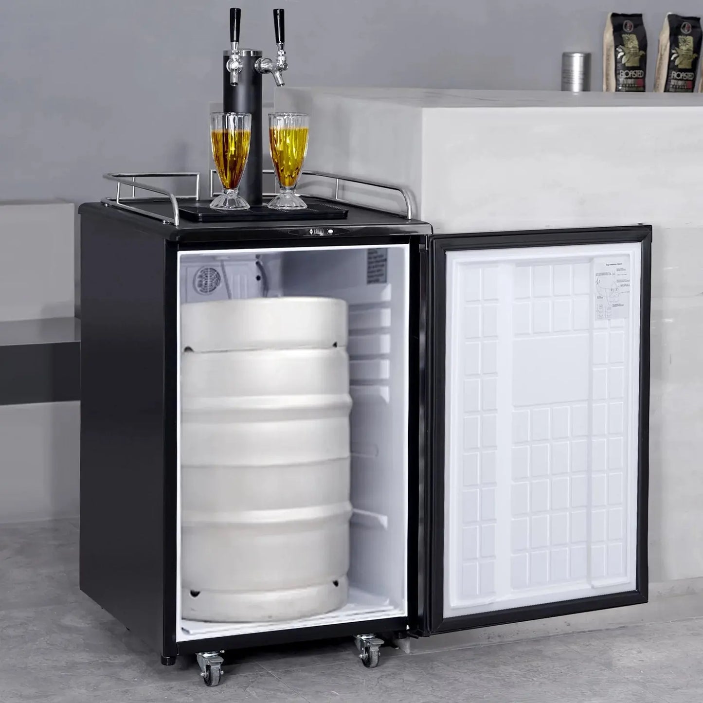 BENTISM Beer Kegerator Draft Beer Dispenser Full Size Keg Refrigerator Dual Tap | Fridge.com